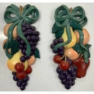 Vintage Home Interiors Fruit Wall Plaque Burwood Products Set of 2 #3335-2B